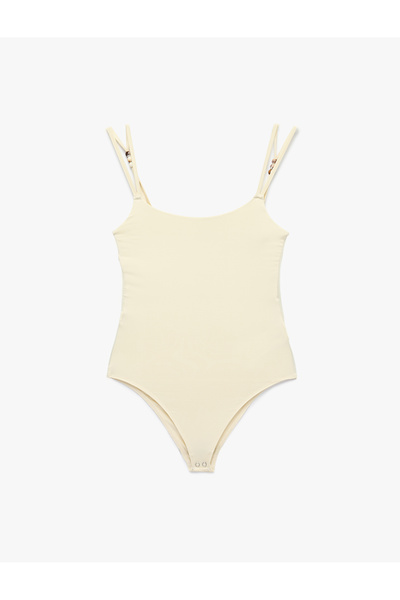 Koton Slim Fit U Yaka Boncuklu Askılı Bodysuit