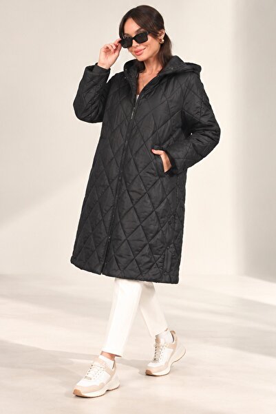 By Saygı Coat with Hood, Zipper on the Front, Snaps on the Sides, Lined Long ...