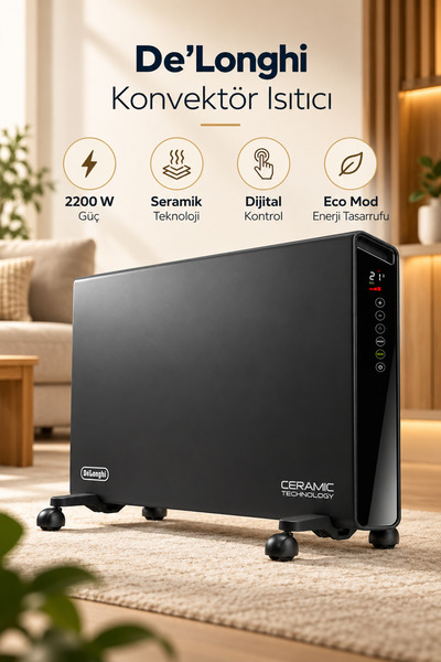 DELONGHİ De’Longhi 2200 W Seramik Konvektör Isıtıcı – Dijital Termostat, Eco ...