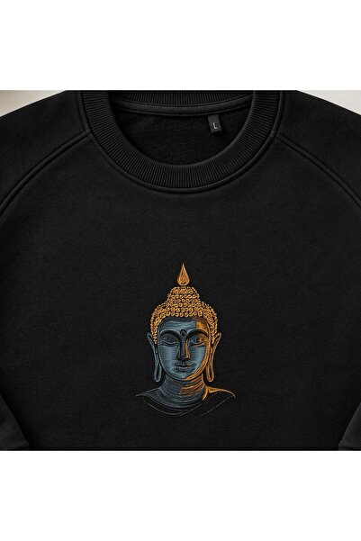 KEYFHOME Hanorac unisex cu gât de ciclism, broderie de meditație Zen cu cap d...