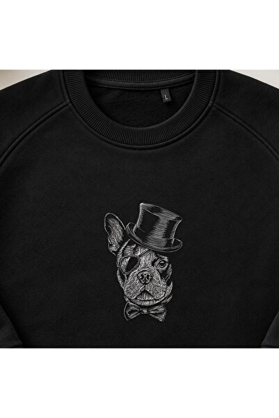 KEYFHOME Steampunk French Bulldog in Top Hat Embroidered Crew Neck Sweatshirt...