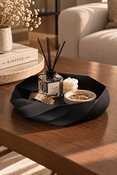Novori Design Dekoratif Tepsi, Yuvarlak Sunum Tabağı, Sunumluk, Stand, Banyo,...