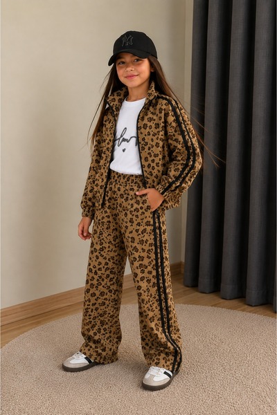 KOKOŞ BEBEK Girl's Leopard Patterned Striped 3-Piece Set - Age 4/12 - 31893