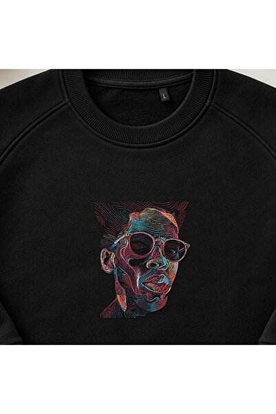KEYFHOME Colorful Abstract Line Portrait Embroidered Crew Neck Sweatshirt Unisex