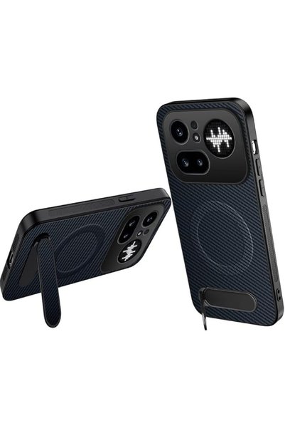 GBUFIYSN حافظة لهاتف Nothing Phone 4A Pro مع حامل: ألياف كربونية مغناطيسية - واقي مطفي من TPU مع إطار صلب من البولي كربونات