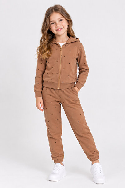 Elnino Heart Zippered Girls' Tracksuit Set 3-6 Years Old