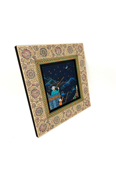 Sadrazam Ottoman Scholar Miniature Printed 20X20 Mdf Gilded Painting Krt-121