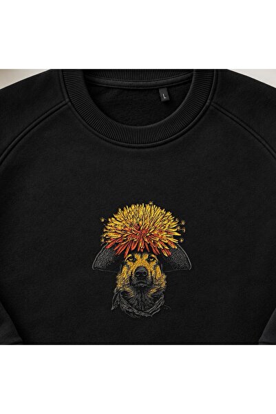 KEYFHOME Hanorac unisex cu broderie Boho Dog și pălărie florală