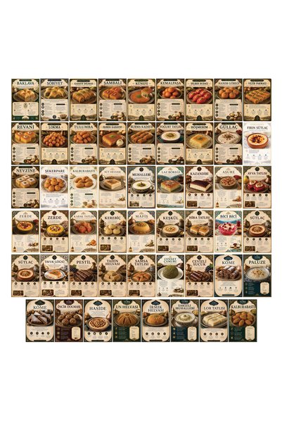 TELLGRAF Turkish Sweets Themed Postcard Set (10X10 cm 53 Pieces)