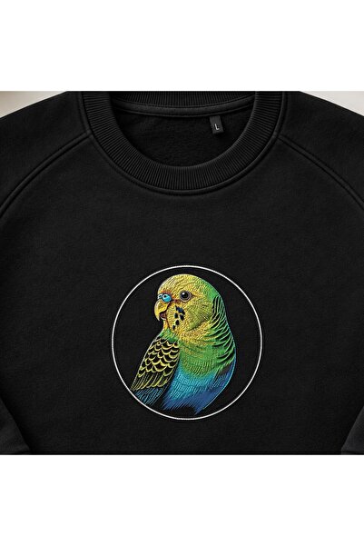 KEYFHOME Colorful Budgie Embroidered Crew Neck Sweatshirt Unisex