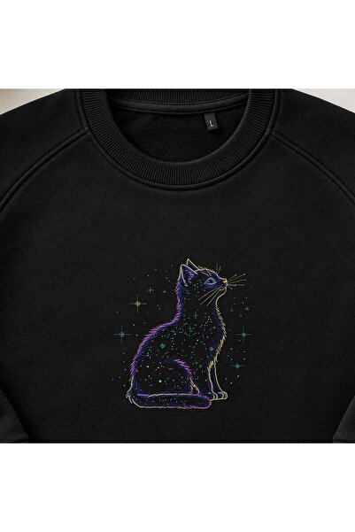 KEYFHOME Hanorac unisex cu gât de ciclism cu broderie Cosmic Star Cat