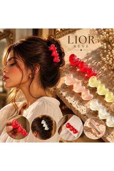 LİOR REVE ATELİER مشبك شعر على شكل قلب من LIOR RÊVE، مشبك شعر متوهج في الظلام بتصميم قلب مكون من 3 قلوب، مشبك شعر مصنوع يدويًا بتصميم قلب مميز، مشبك شعر على شكل قلب من 3 قطع |   إكسسوارات الشعر النسائية