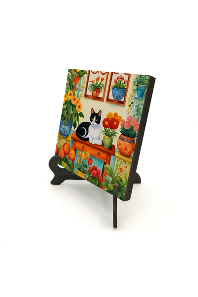 Sadrazam Cat Printed Wooden Tabletop 10X10 1G-Kedi3