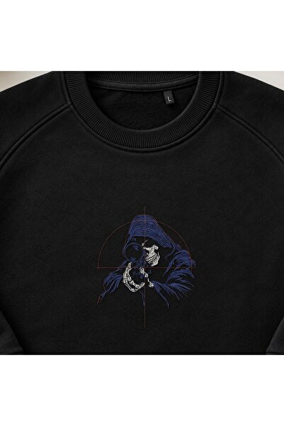 KEYFHOME Sniper Grim Reaper Embroidered Crew Neck Sweatshirt Unisex