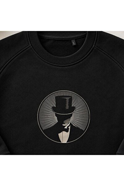 KEYFHOME Mysterious Gentleman Gothic Silhouette Embroidered Crew Neck Sweatsh...