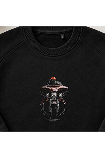 KEYFHOME Motorcycle Cruiser Rider Embroidered Crew Neck Sweatshirt Unisex