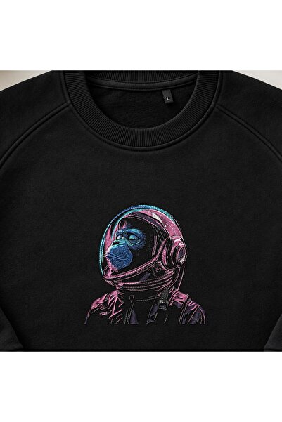 KEYFHOME Hanorac unisex cu gât de ciclism cu broderie Astronaut Monkey