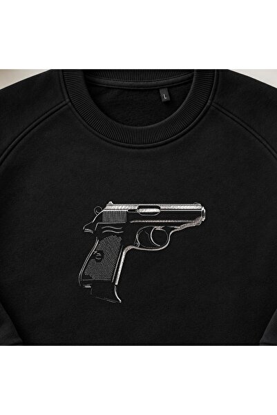 KEYFHOME Vintage Antique Pistol Embroidered Crew Neck Sweatshirt Unisex