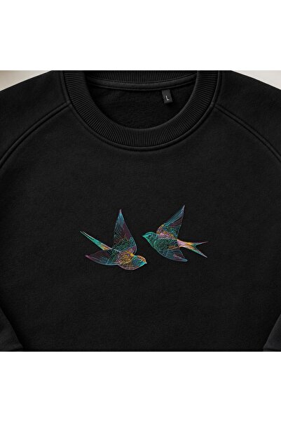 KEYFHOME Φούτερ με κέντημα Flying Colored Swallows με λαιμόκοψη Unisex