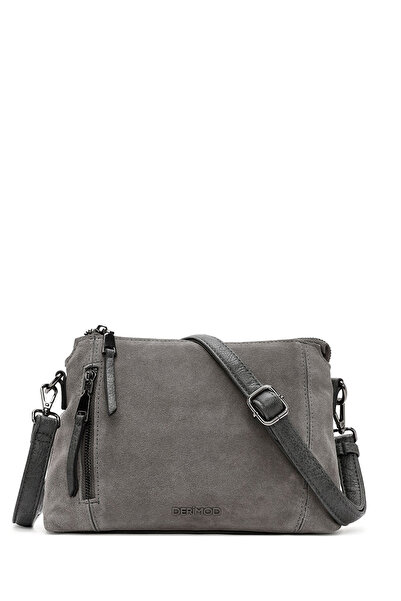 Derimod Women's Gray Long Strap Suede Crossbody Bag Ab100001Ks