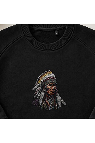 KEYFHOME Hanorac unisex cu gât de ciclism cu broderie cu portret de șef indian