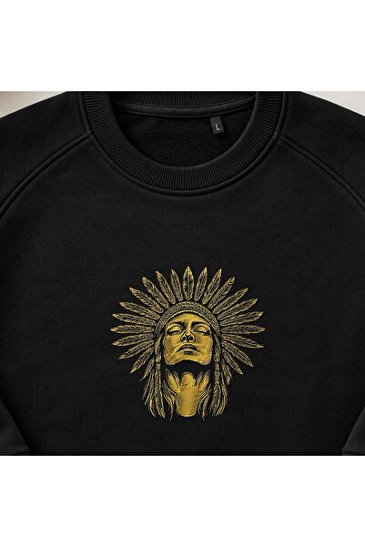 KEYFHOME Native American Women's Embroidered Crew Neck Sweatshirt Unisex