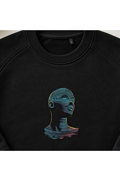 KEYFHOME Prismatic Abstract Male Head Embroidered Crew Neck Sweatshirt Unisex
