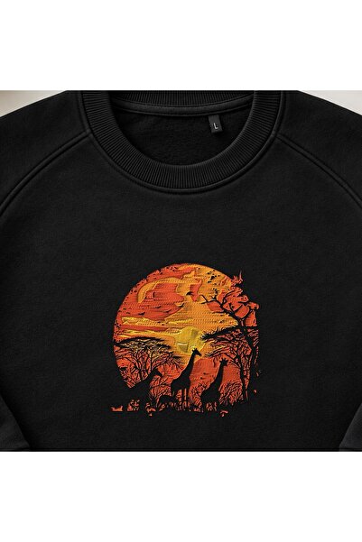KEYFHOME Sunset Africa Safari Embroidered Crew Neck Sweatshirt Unisex