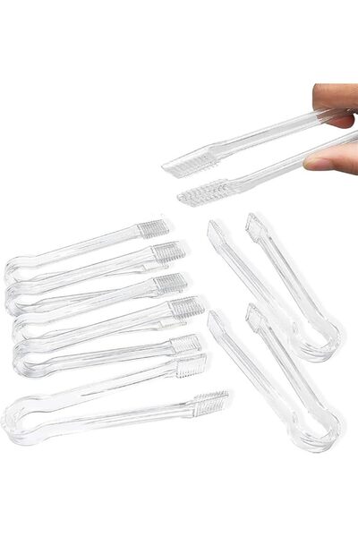 Bukela 8 Pcs Plastic Buffet Serving Tongs Clear Kitchen Tongs 6.3 Inch Small ...