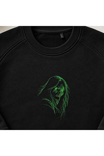 KEYFHOME Hanorac unisex cu gât de ciclism cu broderie Neon Zombie Skull