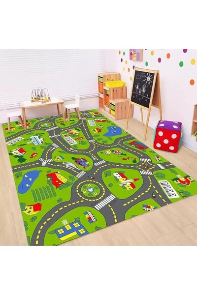 ALMEKAQUZ Non-Slip Kids Town Play Rug, Kids Road Playmat Rug for Toy Cars, Fo...