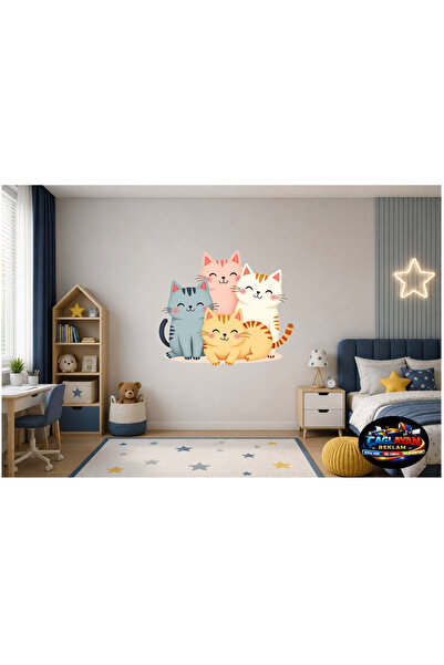 Çağlayan Reklam Autocolant de perete Happy Cat Family – Decal decorativ de pe...