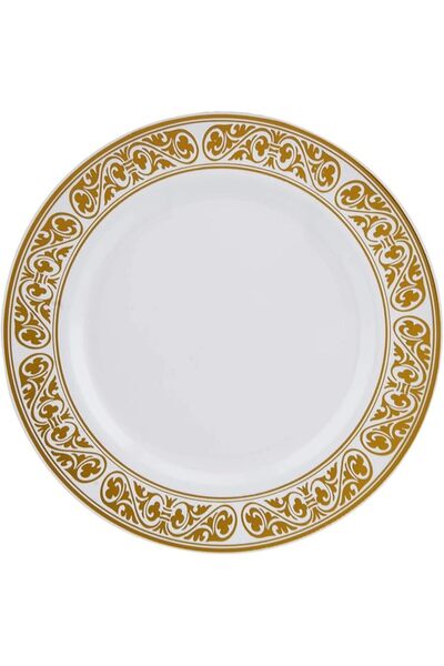 Hotpack Premium White/Gold Leaves Print Plastic Plates 9 Inch, 10 Pieces