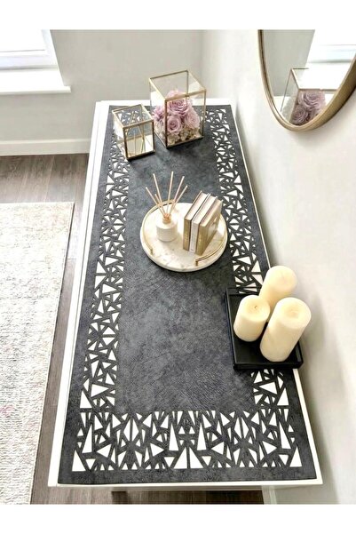 Ergüven Home Runner din țesătură din piele intoarsa gri închis 40x120 cm Lung...