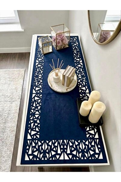 Ergüven Home Μπλε Σουέντ Υφασμάτινο Runner 40x120 εκ. Μέγεθος Κονσόλας - Γεωμ...
