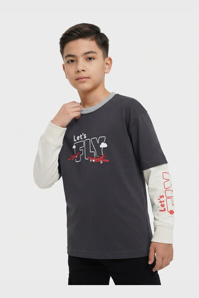 AUXOM Boys' Round Neck T-Shirt - Black