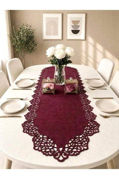 Ergüven Home Μπορντό Σουέντ Υφασμάτινο Ράνερ 40x140 εκ. Μήκος Τραπεζιού - Μον...