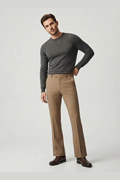 AUXOM Men's Formal Bootcut Trousers - Dark Khaki