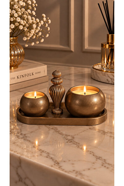 Balibeecandlehandmade Dekoratif 4 parça mum seti 2li yuvarlak kase dekoratif obje ve tabak