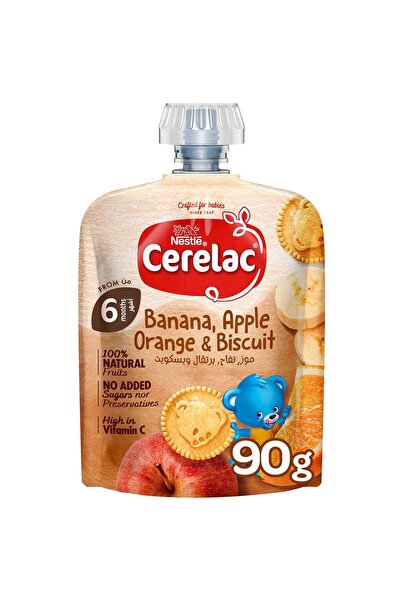 Nestle Cerelac Banana Orange Apple & Biscuit Fruits Puree Pouch Baby Food 90 g