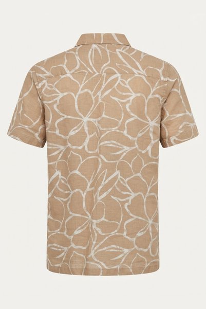 AUXOM Men's Linen Printed Shirt - Short Sleeve - Ivory