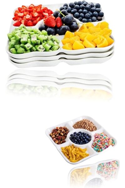 Sweet seven 3-piece White Plastic Divided Serving Tray Set - Ideal for Appeti...