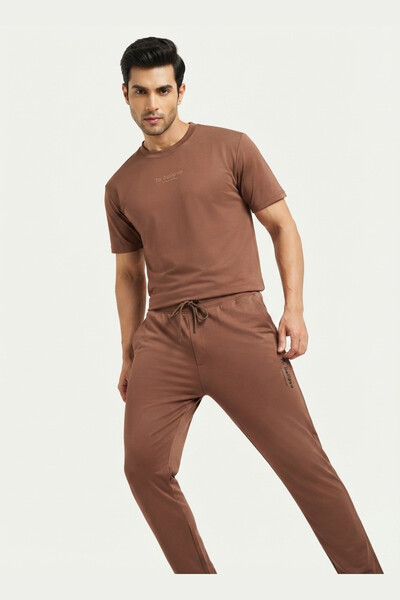 AUXOM Men's T-Shirt - Short Sleeve - Brown