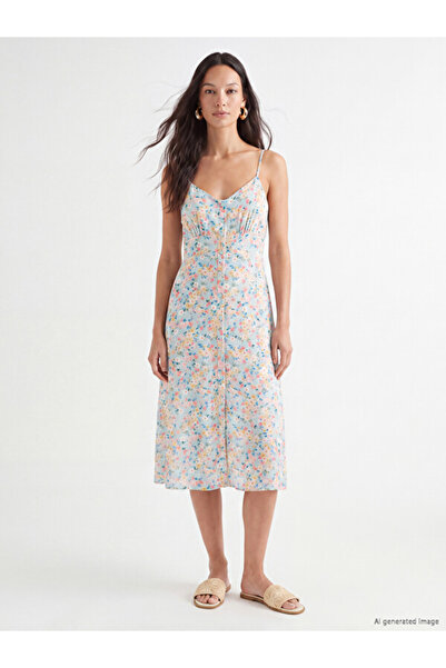 LC Waikiki Esvab • Modern & Distinctive V-Neck Floral Dress with Rope Straps
