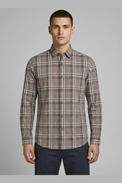 AUXOM Men's Poly-Lycra Check Shirt - Light Violet