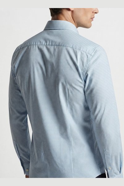 AUXOM Men's Check Shirt - Long Sleeve - Light Blue