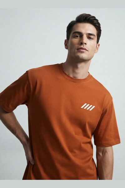 AUXOM Men's Plain T-Shirt - Half Sleeve - Orange