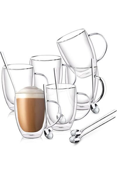 GENERAL Double Wall Glass Coffee Mugs, 12 Oz Clear Coffee Mugs with Handle, I...