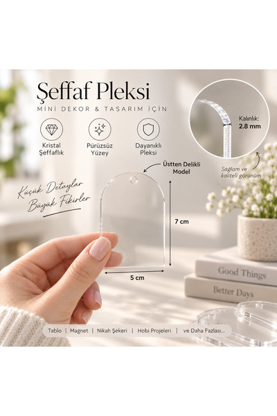 mufemu 25 Adet 7x5 Cm Üstten Delikli Şeffaf Dökme Pleksi – 2.8 mm Kalınlık Ak...