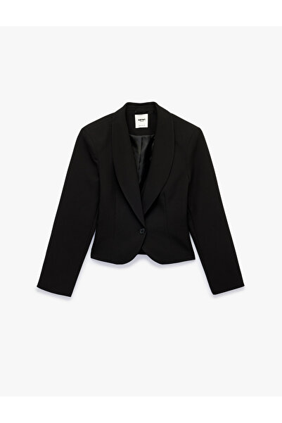 Koton Düğmeli Geniş Yaka Uzun Kollu Crop Blazer Ceket